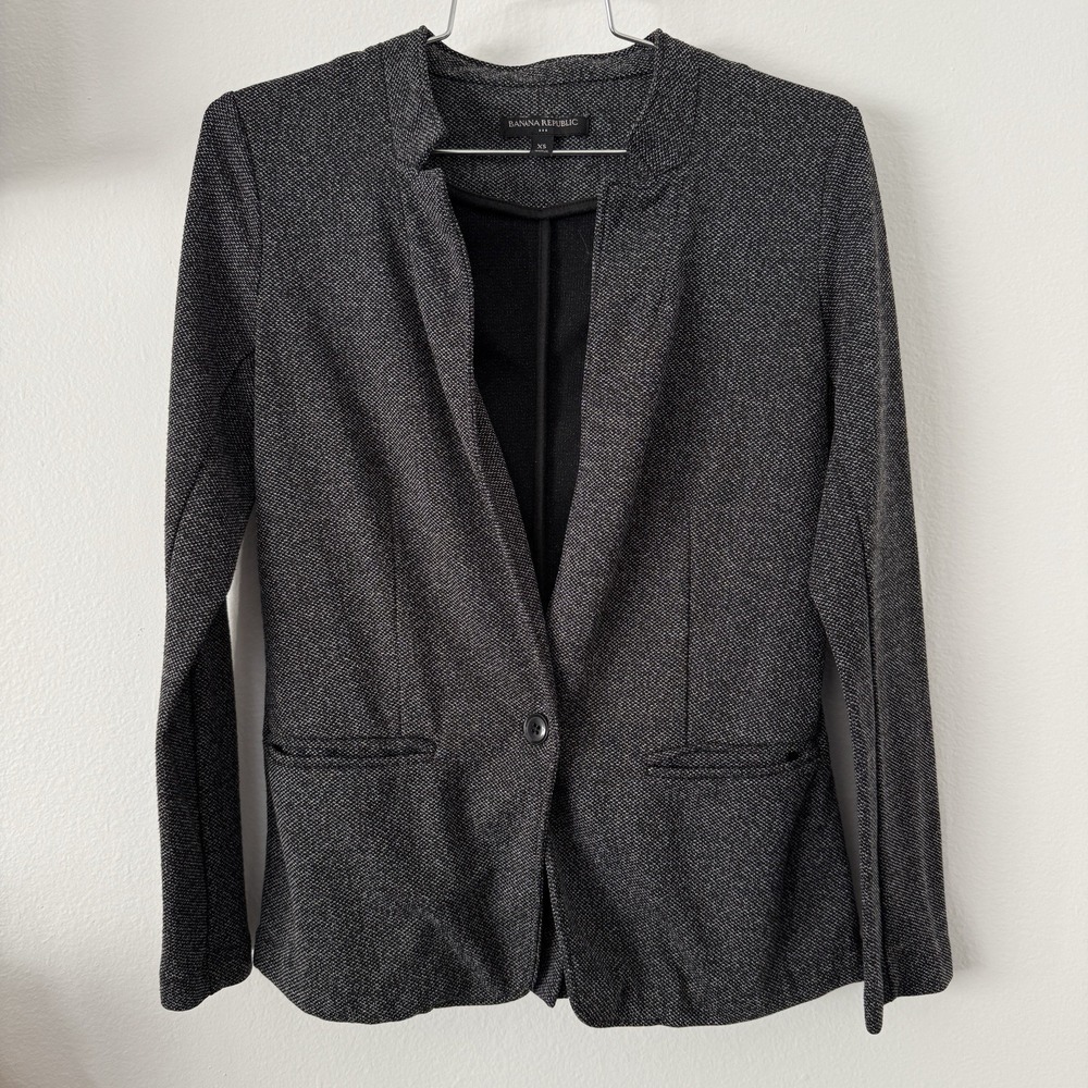 BANANA REPUBLIC Unstructured Inverted Collar Knit Blazer Womens XS Heather Gray